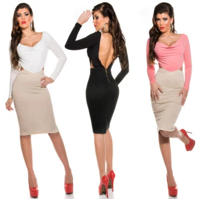 Vestido lápiz sin espalda con cuello capucha espalda abierta KouCla - blanco, negro y salmón Foto 1 de 4