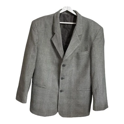 Silk Blend Jacket Australian Made Men Sz 40 Lined Pockets Tweed Herringbone Grey - Image 1 of 4