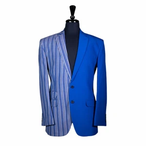 Mens Blazer Striped Blue Gray Contrast Formal Suit Jacket Wedding Sport Coat 40R - Picture 1 of 6