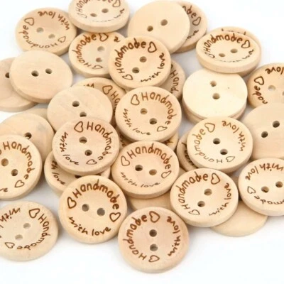 50Pcs Natural Color Wooden Buttons for Handmade Craft, DIY Sewing Accessories - Image 1 of 4