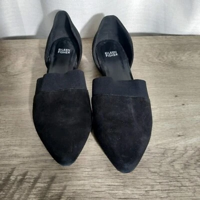Женские туфли на плоской подошве Eileen Fisher Hilly из черной замши D-Orsay с заостренным носком 9,5 - Изображение 1 из 4