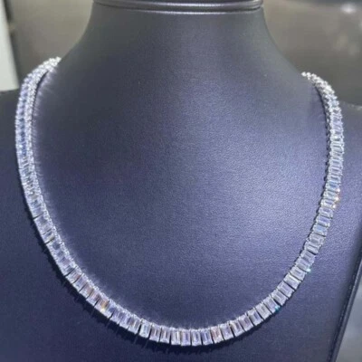 35 ct Created Emerald Cut Diamond Womens Tennis Necklace 14K White Gold Plated - Image 1 of 4