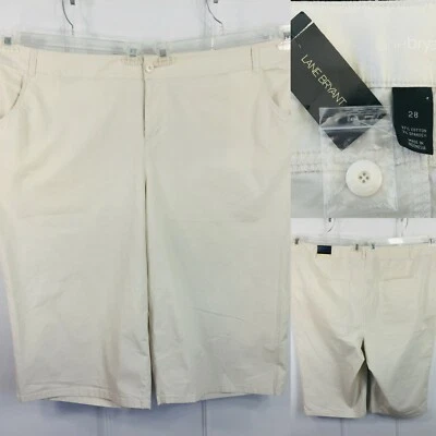 Novo com etiquetas Lane Bryant 28 shorts bolsos bronzeados zíper botão algodão elastano elástico - Imagem 1 de 4