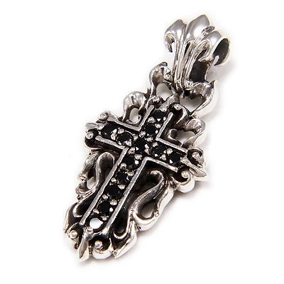 COLGANTE ROCKABILLY MOTOCICLISTA GÓTICO PLATA ESTERLINA 925 CRUZ HELADA CIRCONITA NEGRA db-015 Foto 1 de 4