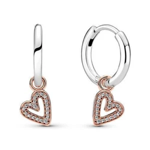 Pandora Sparkling Freehand Rose Heart Hoop Silver Earrings 280090C01