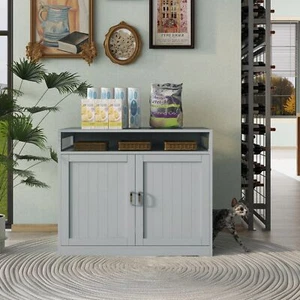 Litter Box Enclosure, Cat Litter Box Furniture with Hidden Plug, 2 Doors,Indoor - Picture 1 of 14