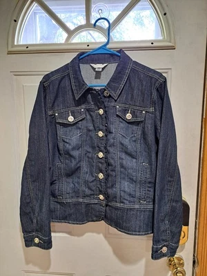 christopher and banks Denim Jacket Women's Large Rhinestone And Silver Buttons - Image 1 of 4