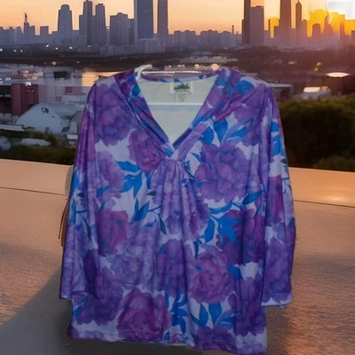 TOP FLORAL METROPOLITANO VINTAGE AÑOS 80/90 MUJER CUELLO EN V TALLA GRANDE Foto 1 de 4