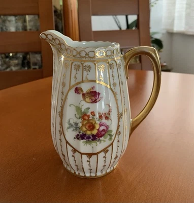 Württemberg Bauer und Pfeifer - Kanne - Dekor Ludwigsburg 1904-1934 Blumen/ Gold - Bild 1 von 4