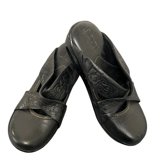Zuecos Born Cuero Negro Repujado Floral Cómodos Zapatos Mula Para Mujer Talla 9 Foto 1 de 4