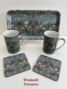 WILLIAM MORRIS STRAWBERRY THIEF MUGS COASTERS TRAY - GREAT CONDITION - Picture 1 of 8