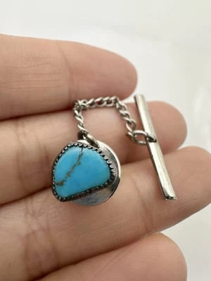 Vintage Sterling Silver And Turquoise Tie Tack  - Image 1 of 4
