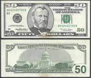 1996 $50 US Fifty Dollar Bill 'Monochrome' Note (NYC Federal Reserve Note) - Picture 1 of 7