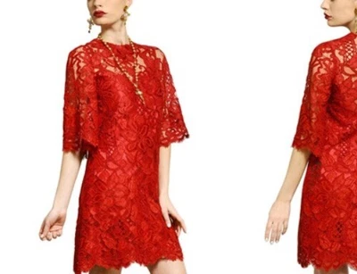 Dolce & Gabbana Red Lace Silk Satin–Lined Dress Size 38 (40) Italy $8,500 - Image 1 of 4