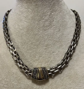 Vintage silberfarbene goldfarbene schwere dicke Kette Halskette Magnetverschluss 16 Zoll - Bild 1 von 6