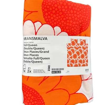IKEA KRANSMALVA Orange & White Floral Full/Queen Duvet Cover & PIllowcases - Image 1 of 3
