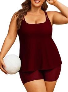 Aleumdr Plus Size Tankini Swimsuit for Curvy Women Full Coverage Swim Dress M... - Picture 1 of 7