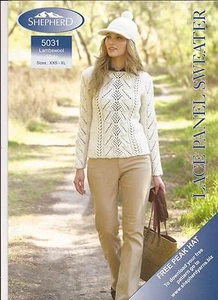 Shepherd Lambswool Knitting Pattern 5031 Lace Panel Sweater XXS-XL 26"-46" - Picture 1 of 1