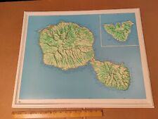 Vintage 1974 IGN France Molded Plastic Tahiti Papeete Moorea School Map