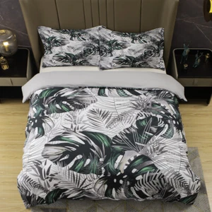 3D Tropical Gray Green Leaf Quilt Cover Set Bedding Sets Pillowcases Queen - Picture 1 of 11