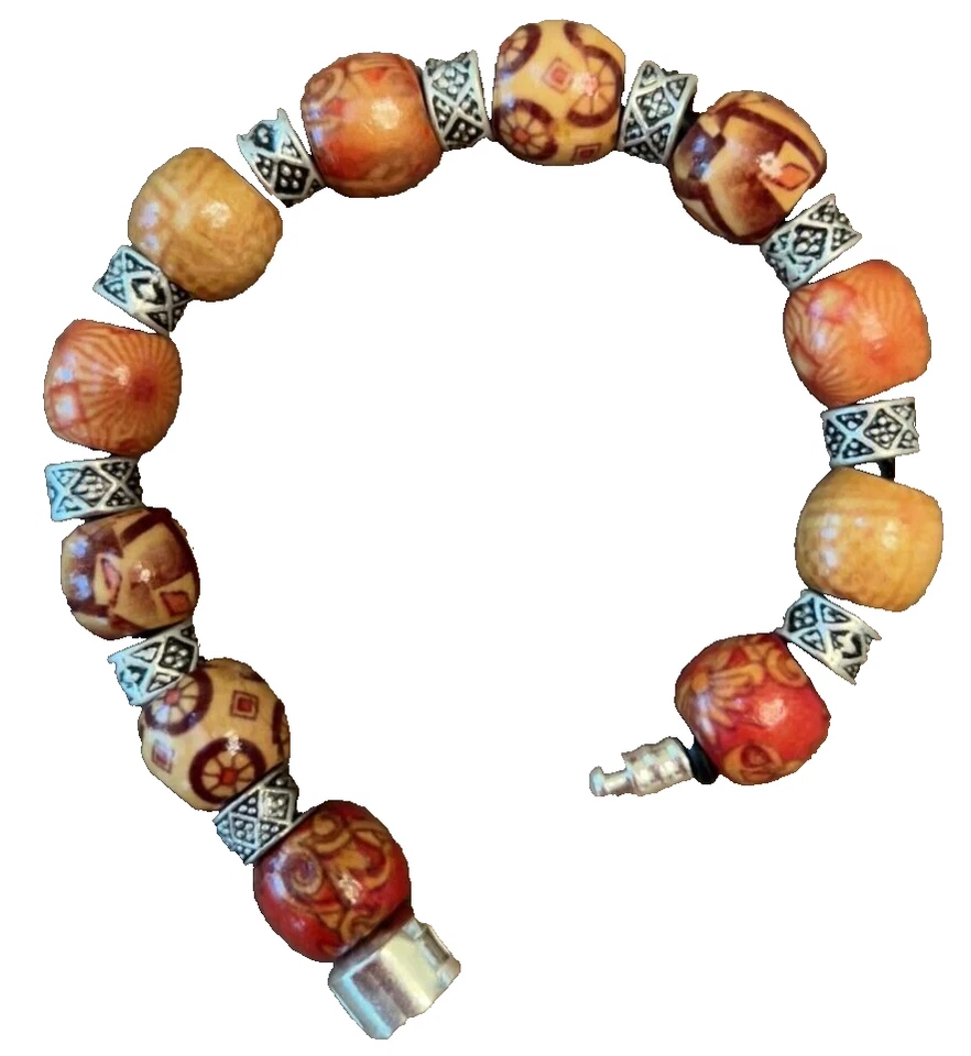 Pulsera Cadena Serpiente, 10 Espaciadores Plata Tibetana, 10 Cuentas Madera 7.5" Foto 1 de 3