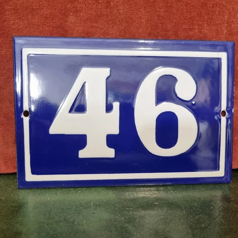 Enamel house number 46 door gate wall street sign Antique vintage plaque plate Cover
