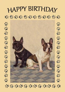 FRANZÖSISCHE BULLDOGGE ZWEI HUNDE HUND GEBURTSTAG GRÜSSE NOTIZKARTE - Bild 1 von 1