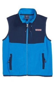 NWT Vineyard Vines Grid Fleece Vest Full Zip Hull Blue $78.00 S L XL C2 - Picture 1 of 2