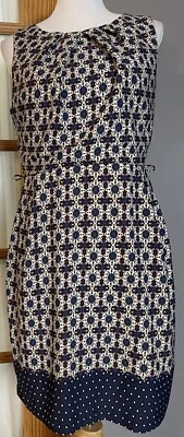 70s Mystic Pleated Floral Dress M Blue White Cottage Boho Career USA Made READ - Image 1 of 4