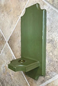 Vintage Wooden Farmhouse Wall Candle Holder Retro Olive Green Slightly Shabby - Picture 1 of 12