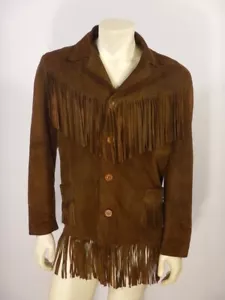Vintage 50s 60s Mountain Man Western Brown Suede Fringe Jacket Size MEDIUM - Picture 1 of 11