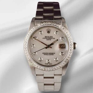 Rolex Date 34mm Ladies 1.5ct White Mop Diamond Dial Steel Oyster Watch 15000 - Picture 1 of 11