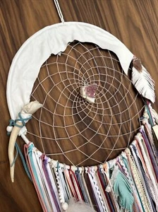 Authentischer einheimischer Traumfänger Quarz Selenit Amethyst Kristalle Elchhorn Boho - Bild 1 von 21