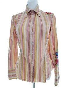 Mexx Size 34 Colorful Buttoned Shirt Blouse Cotton 100% Long Sleeve Stripes Emb - Picture 1 of 5
