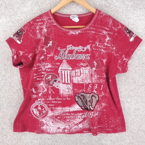 P Michael Alabama Crimson Tide Shirt Women 2 Red White Rhinestone Graphic Cover
