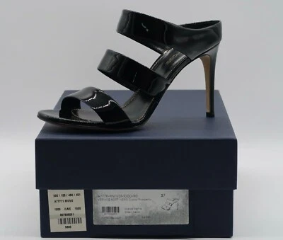Sergio Rossi Vernice Soft Black Patent Leather Slide Sabot Heel Sandal Sz 37 New - Image 1 of 4
