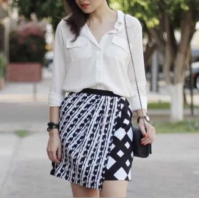 PETER PILOTTO Womens 2 Skirt Geometric Black and White Pockets Faux Wrap NWOT - Image 1 of 4