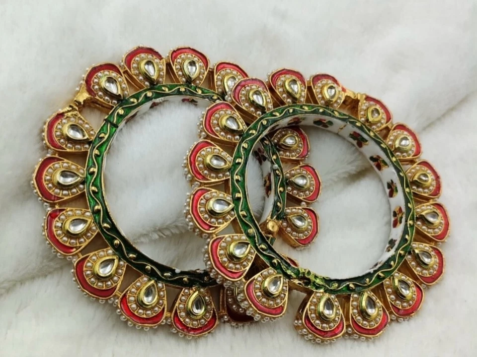 Zu Öffnende Handgemacht Emaillierte Hochzeit Braut 2Pcs Armreifen Choora Schmuck - Bild 1 von 1