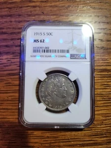 1915 S BARBER HALF DOLLAR NGC MS 62 GORGEOUS ORIGINAL COIN - Picture 1 of 3