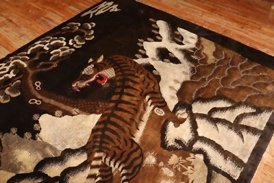 Antique Chinese Batou Tiger Rug 7'3''x8'1'' - Image 1 of 4