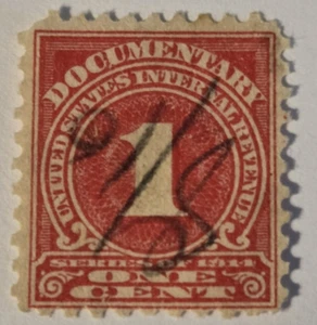 US Scott R196, 1 Cent Internal Revenue Documentary, Red, 1914 used - Picture 1 of 2