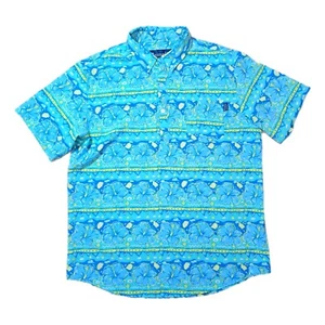 Simply Southern Hawaiian Hibiscus Polo Men's Sz Large Light Blue Lime Stretch - Picture 1 of 8