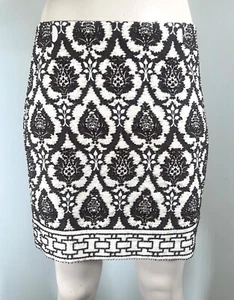 TRACY REESE BROWN CREAM SILK BEADED GEOMETRIC MINI PENCIL SKIRT, LINED, SIZE 6 - Picture 1 of 6