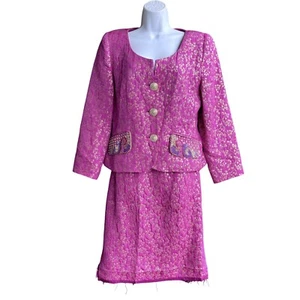 Vtg RICKIE FREEMAN For TERI JON Skirt Suits Set Outfit Brocade Rhinestone Size 8 - Picture 1 of 7