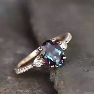 Oval Cut Purple Alexandrite Gemstone Handmade Jewelry 14K Solid Gold Ring - Picture 1 of 5