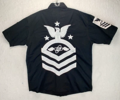 Hama Mens Large Blk Faux Military Shirt Embroidered Special Forces Patches 3385 - Image 1 of 4