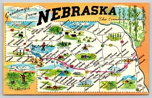 Mapa de postal de saludos de Nebraska del estado de Cornhusker - Imagen 1 de 2
