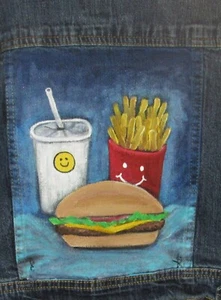 Happy Meal Hand painted jacket boys size 7/8 Cherokee jean jacket airbrushed art - Picture 1 of 8