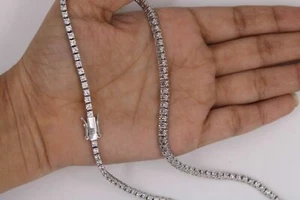 Stunning 3MM Simulated Diamond 1-ROW Tennis Necklace 14K White Gold Plated - Picture 1 of 8