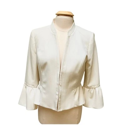 Elegant White House Black Market Peplum Ruffle Blazer SZ 12 Cream Off-White - Image 1 of 4
